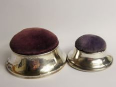 Two Sterling Silver Pin Cushions, Birmingham hallmark, dated 1943 mm L Ltd, the other Birmingham