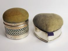 A Sterling Silver Mirrored Pin Cushion, Bristol green glass, Birmingham hallmark, mm C.E.W dated