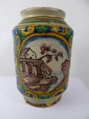 An 18th Century Italian Majolica Apothecary Jar, green and yellow glaze on cobalt ground with a