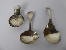 Three Georgian Silver Caddy Spoons, various hallmarks and mm marks, approx 28 gms.