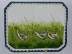 Wemyss Ware Trinket Tray, geese trio within a green border, impressed marks to back Wemyss R.H & S