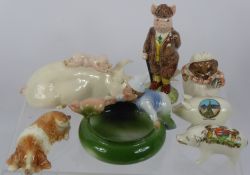 A Miscellaneous Collection of Porcelain Pigs, including Beswick Gentleman Pig, Mrs Tiggywinkle,