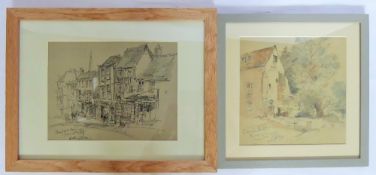 Arthur E. Davies RBA, RCA, 1893 - 1988, two pencil and wash drawings entitled 'Arlington Mill Bibury