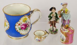 A 19th Century Vienna Mug, hand painted floral spray, twisted handle together with a Vincennes