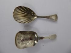 A Georgian Silver Caddy Spoon, London hallmark, dated 1813 mm rubbed, together with a Victorian