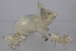 A Beswick Figure of an Old Spot Pig, together with two piglets.