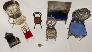 Miscellaneous Miniature Silver Dolls House Furniture, including a chair mm William Dodge Chester