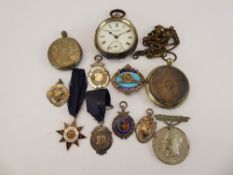 Miscellaneous Silver Medallions, including one enamel Canon Lodge medal nr 1539, approx 60 gms