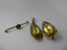 An Antique 14 ct Yellow Gold Brooch, approx 1.6 gms together with a silver-gilt tear-drop yellow