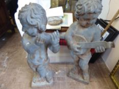 An Antique Garden Cast Metal Musician Group, approx 65 cms, of considerable weight.