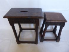 An 18th Century English Oak Coffin Stool, approx 40 x 26 cms together with an antique stained oak