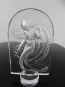 A Lalique Glass Car Mascot, depicting a frosted-glass mermaid, approx 10 cms.