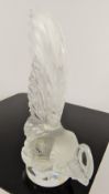 Lalique Glass 'Tete De Coq' Bonnet Ornament, etched Lalique France, depicted feeding with tail