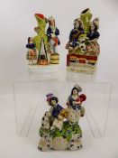 Three 19th Century Staffordshire Spill Vases, entitled 'The Rocket' and 'Fireside' together with a