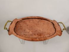 An Art Nouveau Beldray Hammered Copper and Brass Oval Twin Handled Tray, approx 46 cms