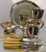 A Quantity of Silver Plate, including a tea tray, tankard, goblet, flat wear and trophy together