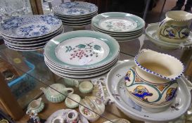 Six Blue and White Ribbon Small Plates, the plates depicting a floral decoration, approx 20 cms