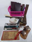 Gentleman's Lot, comprising rosewood and ebony rulers, ostrich skin glasses case, three pairs of