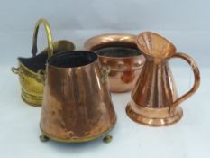 Miscellaneous Brass, including a coal scuttle, two planters and a copper jug. (4)