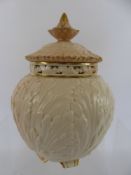 A Worcester Locke & Co Porcelain Ivory Blush Bowl, with inside and top lid, approx 20 cms.