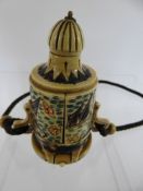 An Unusual Ivorine Hand Cylindrical Purse, hinged storage area with a mirror top.