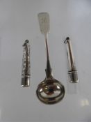 Two Silver Cigarette Holders, with original cases and a silver mustard spoon together with silver