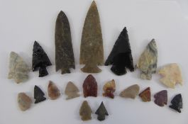 Seventeen North American Native Indian (Cherokee) Flint and Coloured Stone Points, of various
