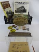 A Collection of Railway Memorabilia, including two brass plaques, one oval reading 