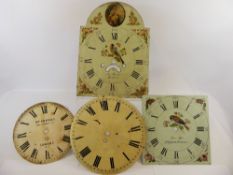 Four Antique Hand Painted Enamel Clock Faces, two for grandfather clocks and two for wall clocks.