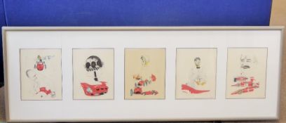 Motor Racing Interest - Nani Tedeschi Framed Set of Five Ferrari Lithographs, including Enzo