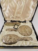 A Sterling Silver Brush Set, comprising mirror, hairbrush and clothes brush, Birmingham hallmark, mm