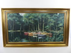 Alan King (1946 - ), an oil painting on board entitled 'Cluster of Boats' St Just, Roseland,