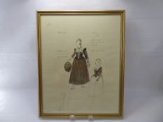 A Pair of Character Paintings, the first depicting a woman's theatre costume designed for 