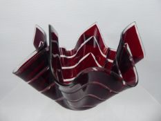 A Circa 1950's Italian Ruby Handkerchief Glass Bowl.
