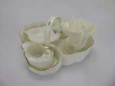 A Coalport Porcelain Strawberry Basket, with miniature sugar and creamer, together with a Royal