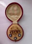 A Set of Six Gentleman's Dress Studs, three enamel and mother of pearl yellow metal and three 14