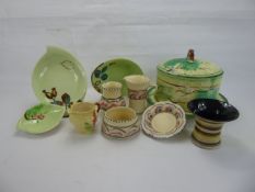 A Continental Maiolica Stilton Dome, together with a quantity of Devonshire ware including a