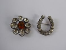 An Antique 9 ct White Stone Horse Shoe Brooch, approx 9.3 gms, together with another white and