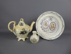 A 19th Century Temperance Society Tea Pot, cream glazed with black transferred anecdotes incl. '