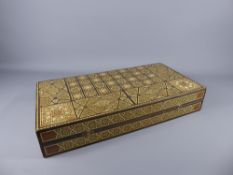 A Late 19th Century Mosaic Backgammon Set, of Syrian origin, complete with playing pieces together