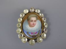 An Antique White Stone Hand Painted Portrait Pendant