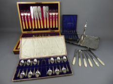 Miscellaneous Silver Plate, including a boxed set of silver collared fish knives and forks, boxed