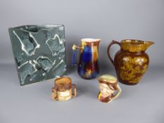 Five Miscellaneous Items, including a brown Willow Jug (unmarked, approx 17.5 cms high), a Victorian