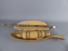 Four Small Miscellaneous Wooden Ethnic Aboriginal Carvings, including two vessels (one in the form