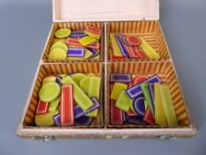 A Straw-Work Games Box, painted inside and inset with four straw compartments (filled with