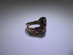 A Lady's 9 ct Knot Ring, size N together with a 9ct Gold Sapphire and Diamond Cluster Ring, 0.5 pt 8