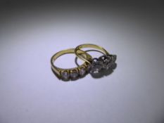 Two 18 ct White Stone Rings, size P and J, approx 8 gms.