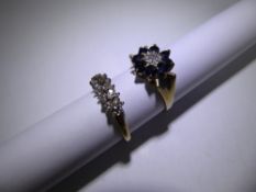 A 9ct Yellow Gold and Diamond Ring, size N together with a 9 ct yellow gold sapphire and diamond