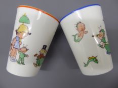 A Pair of Shelley Porcelain Beakers, one depicting children and a rhyme 