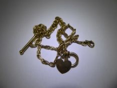 A 9 ct Yellow Gold Bar & Ring Bracelet, with heart-shaped charm, approx 18 cms,together with a 9